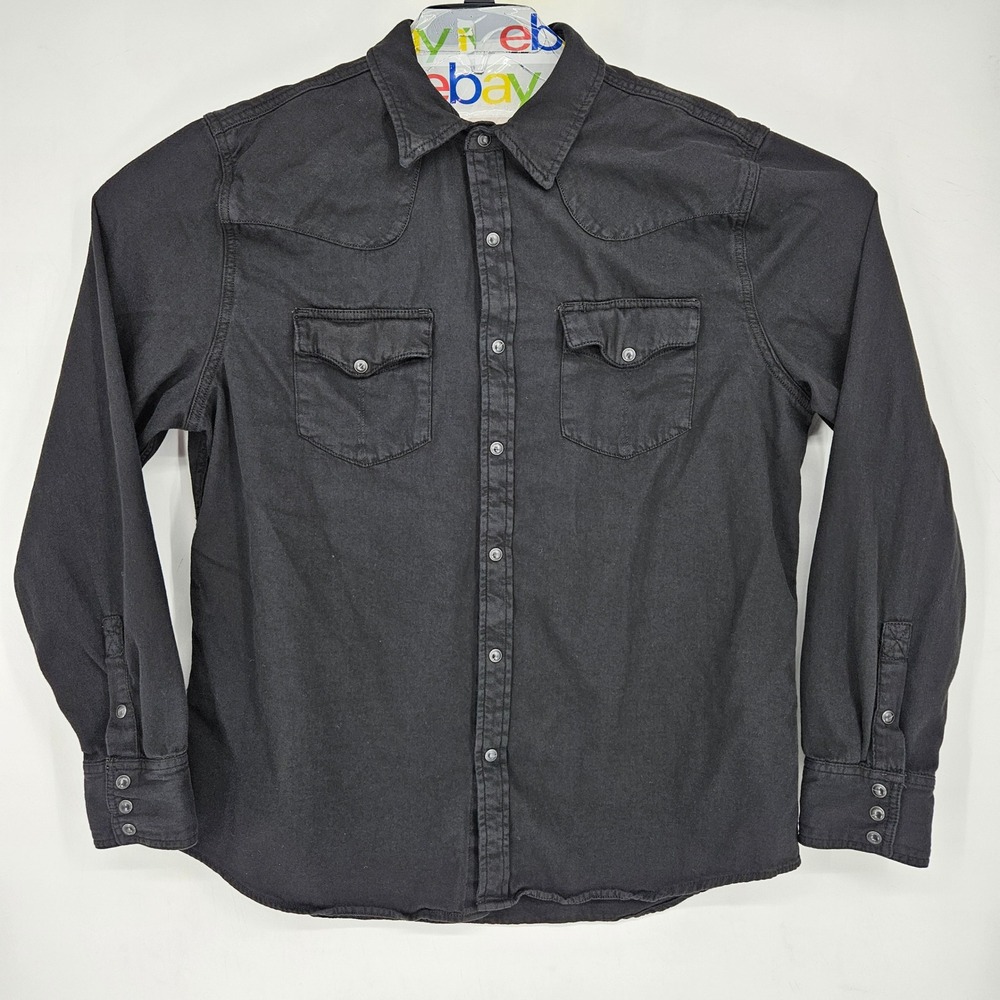 Tecovas Shirt Mens Large Pearl Snap Black Denim Long Sleeve Western Rodeo